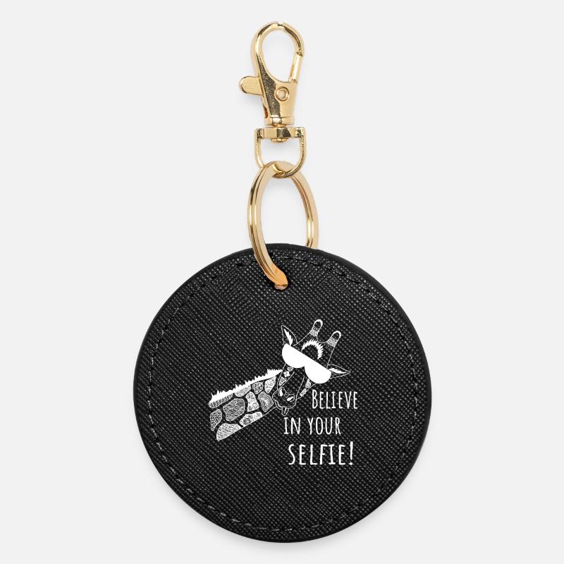 Croyez en votre selfie – Dicton drôle et girafe - Porte-clés rond - noir