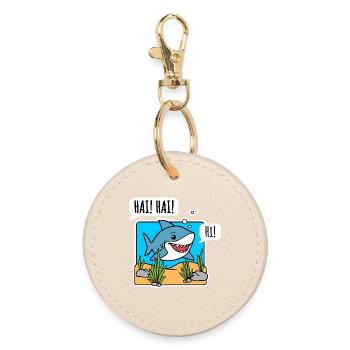 The nice shark says hello happily! Say hi to the shark! - Round Keyring - oyster - Front