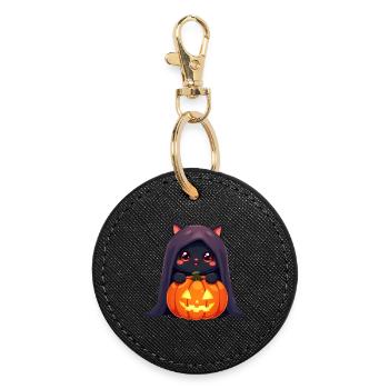 Halloween Cat with Halloween Pumpkin - Runder Schlüsselanhänger - Schwarz - Vorne