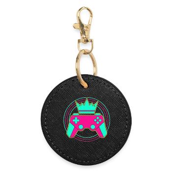 Controller Krone Neon Minimal Zocker Art - Round Keyring - black - Front