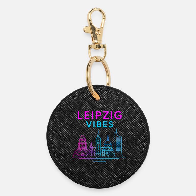 Leipzig Neon Vibes - Round Keyring - black