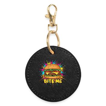 Popart Burger Bite Me  - Runder Schlüsselanhänger - Schwarz - Vorne