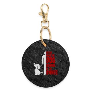Peu importe chien Méfiez-vous du propriétaire Avertissement chiens Humour - Porte-clés rond - noir - Devant