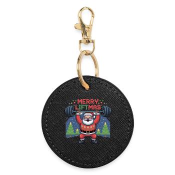 Pixel Santa hebt Gewichte - Runder Schlüsselanhänger - Schwarz - Vorne