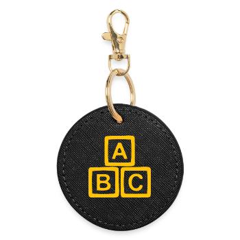 Gold-tone ABC block design - Round Keyring - black - Front