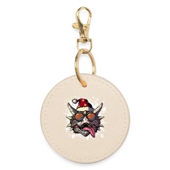 Dinosaur stegosaurus Christmas Funny - Round Keyring - oyster - Front