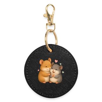 Cute Hamster Love – Cute Animal Motif - Round Keyring - black - Front