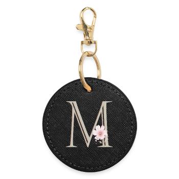 Florales Monogramm M - Runder Schlüsselanhänger - Schwarz - Vorne