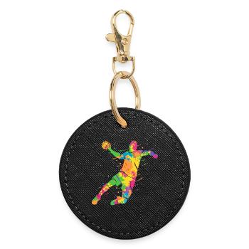 bunter Handballspieler Handballer Handball - Runder Schlüsselanhänger - Schwarz - Vorne