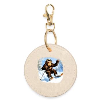 Singe Ski / Singe Skieur - Porte-clés rond - huître - Devant
