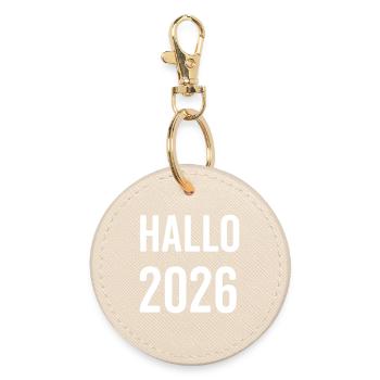 Hello 2026: Futuristic large font - Round Keyring - oyster - Front