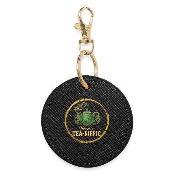 You Are Tea-Riffic – Vintage Teapot Wordplay - Round Keyring - black - Front