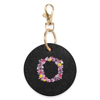 Couronne d’eucalyptus rose poussiéreux avec de délicates fleurs printanières. - Porte-clés rond - noir - Devant