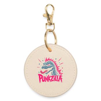 Punkzilla Funny Punk Rock Dinosaur Monster Art - Round Keyring - oyster - Front