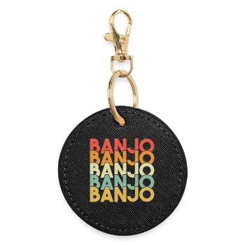 Banjo Rétro Vintage - Porte-clés rond - noir - Devant