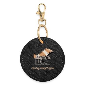 Analog Beats Digital Retro Camera - Round Keyring - black - Front