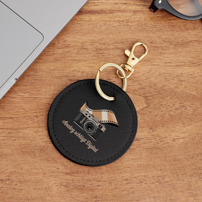 Analog Beats Digital Retro Camera Round Keyring
