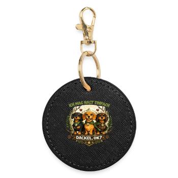 Dachshund Nature Coat of Arms Motif with Heart and Saying - Round Keyring - black - Front