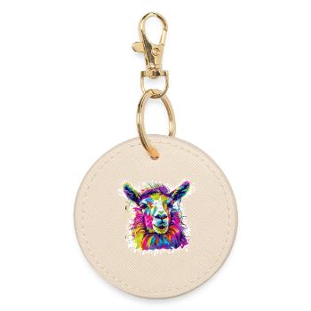 Llama Neon Pop Art - Round Keyring - oyster - Front