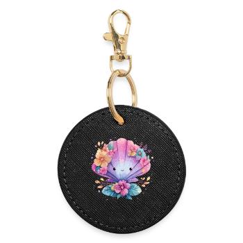 Flower mussel with cheerful flowers - Round Keyring - black - Front
