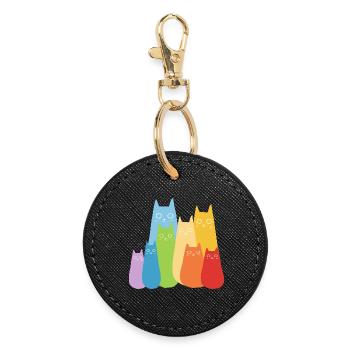 Bunte Katzen Katze Regenbogen - Runder Schlüsselanhänger - Schwarz - Vorne