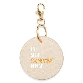 EAT SLEEP SOCIALIZING Be sociable Networking - Round Keyring - oyster - Front