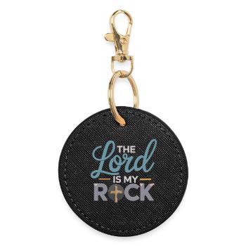 The Lord Is My Rock Christian Cross Motif Jesus - Round Keyring - black - Front