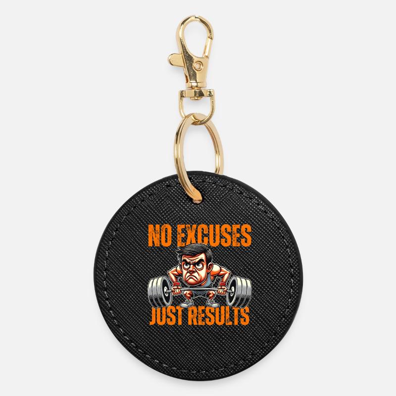 No Excuses Just Results - Gym - Runder Schlüsselanhänger - Schwarz