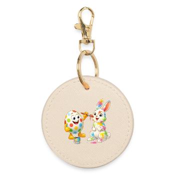 Funny Easter Egg Paints Happy Easter Bunny - Round Keyring - oyster - Front