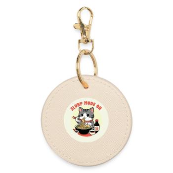 Chaton mangeant Ramen Mode Slurp - Porte-clés rond - huître - Devant