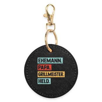 Grill Master Dad Father Hero BBQ Men - Round Keyring - black - Front