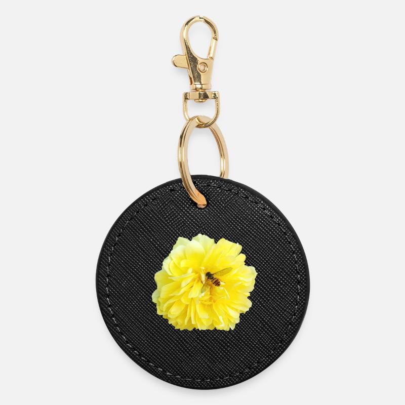 Yellow_Rose_-_Bee_Nature_Photography - Porte-clés rond - noir
