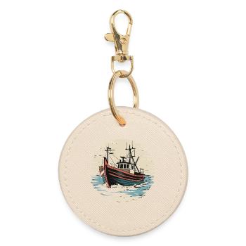 Fishing Boat On The High Seas Vintage Sailor Maritime - Round Keyring - oyster - Front