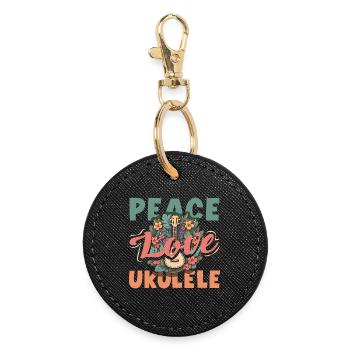 Peace Love Ukulele Hippie Hawaii Musik Musiker - Runder Schlüsselanhänger - Schwarz - Vorne