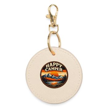 Happy Camper Camping Vintage | Na Hiking Gift - Runder Schlüsselanhänger - Auster - Vorne