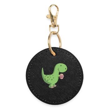 Dino mit Ei - Runder Schlüsselanhänger - Schwarz - Vorne
