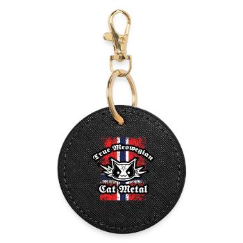 True Meowegian Cat Metal - Norwegian Flag - Round Keyring - black - Front
