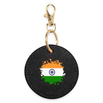 Indien Fleck Klecks / Flagge Geschenk Asien - Runder Schlüsselanhänger - Schwarz - Vorne