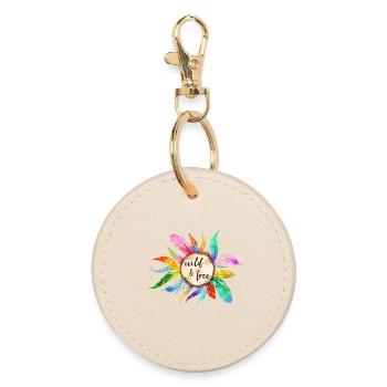 Wild Freedom Feathers Bird Parrot Colorful Gift - Round Keyring - oyster - Front