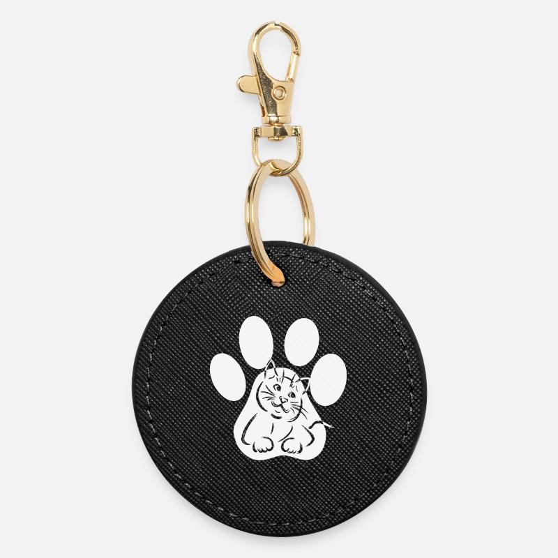 Cat Paw Cat in Paw Gift - Round Keyring - black
