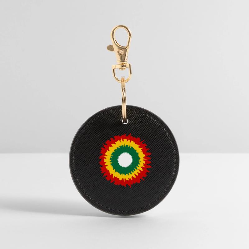 Vibrant rasta pattern with fire effect Round Keyring
