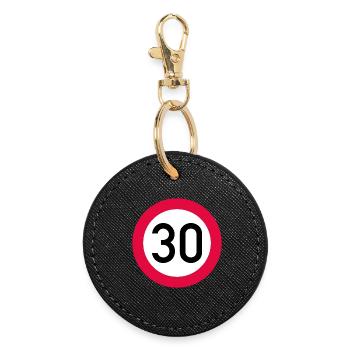 30th birthday Attention! Traffic sign 30 Km/h - Round Keyring - black - Front
