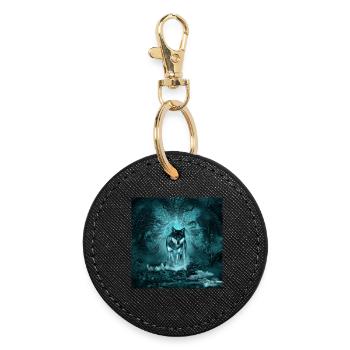 Loup génial la nuit - Porte-clés rond - noir - Devant