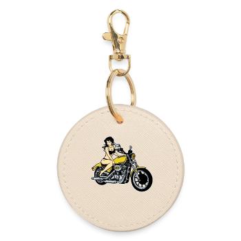 Bikerin Motorradfahrerin Motorrad Sexy Girl Cool - Runder Schlüsselanhänger - Auster - Vorne