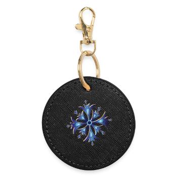 stilisiertes Kornblumen Amulett in Blau und Gold - Runder Schlüsselanhänger - Schwarz - Vorne