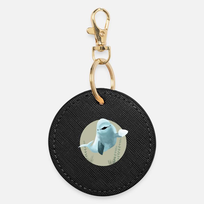 Béluga de baleine des profondeurs joyeuse en cercle - Porte-clés rond - noir