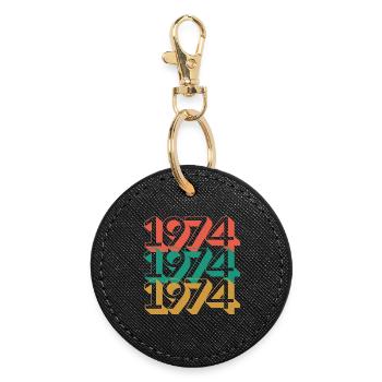 Retro 1974 Color Block Pattern - Round Keyring - black - Front