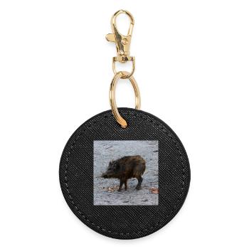 Wild boar hunter ranger hunt forest gift - Round Keyring - black - Front