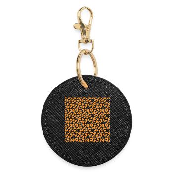 Motif léopard en orange sur noir - Porte-clés rond - noir - Devant