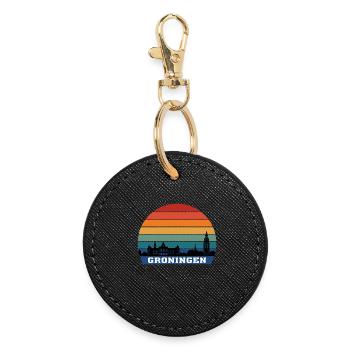 Groningen Skyline Silhouette Souvenir Niederlande - Runder Schlüsselanhänger - Schwarz - Vorne